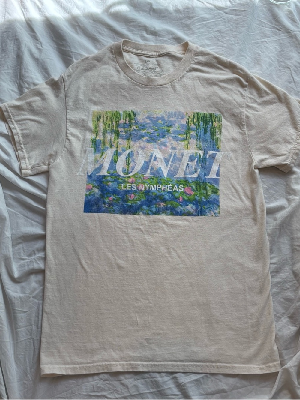 Aeropostale Cream Graphic T-Shirt with Blue & Green Monet Print